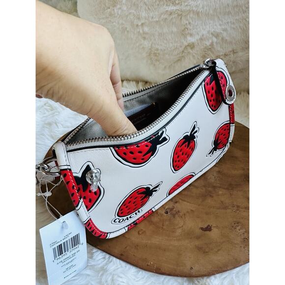 NWT Coach 1941 Strawberry Print Mini Leather Swinger 20 LH/Chalk Shoulder Bag - Picture 8 of 13